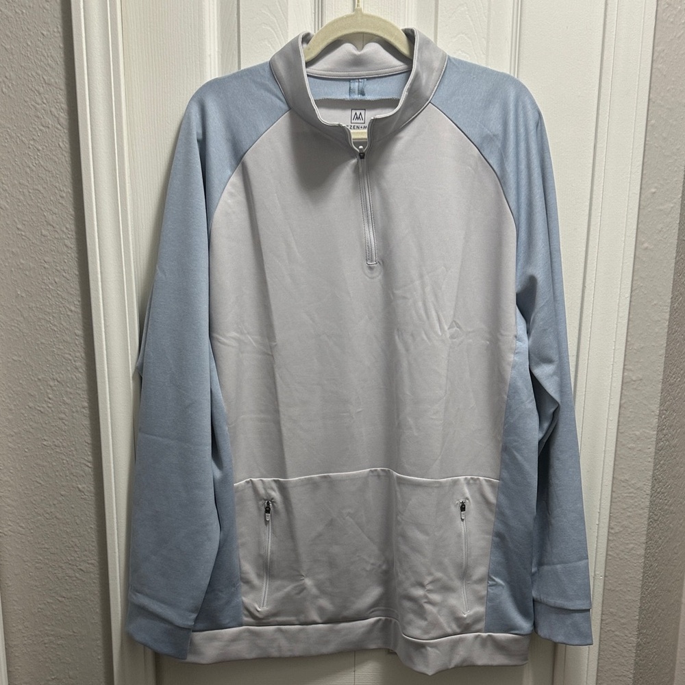 Mizzen + Main Men's Blue and Gray Zip-Up Sweater